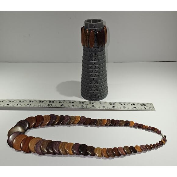 Vintage Exotic Boho Graduated Brown Wooden Disc Necklace Bracelet Statement Gift - Picture 3 of 6